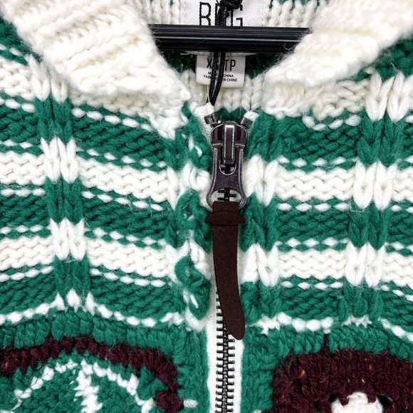 UO BDG Crochet Knit Zip Up Cardigan Sweater Patchwork Green Peace NWT $148 sz XS - Picture 5 of 10